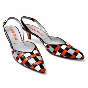 Miu Miu Archive Slingback Pumps Woven Leather Kitten Heel Y2K Made in Italy Sz 9